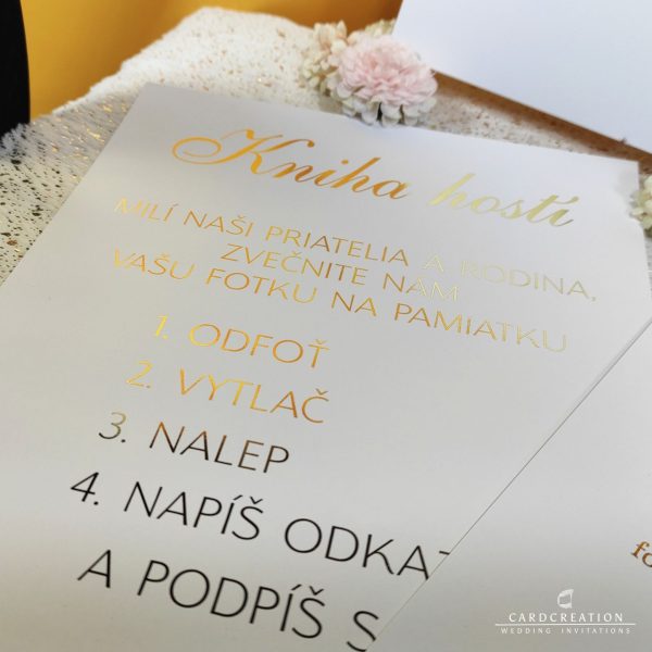 Zlatá informačná kartička - svadobná dekorácia - Image 4