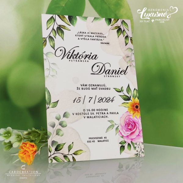 svadobné oznámenie kvetinové luxusné 3d tlač wedding greenery J20204