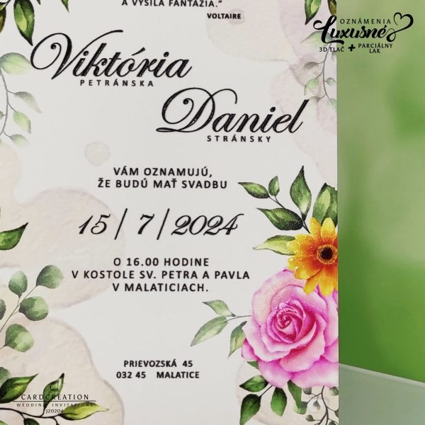 svadobné oznámenie kvetinové luxusné 3d tlač wedding greenery J20204 - Image 3