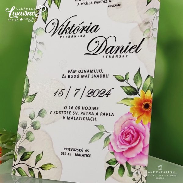 svadobné oznámenie kvetinové luxusné 3d tlač wedding greenery J20204 - Image 4