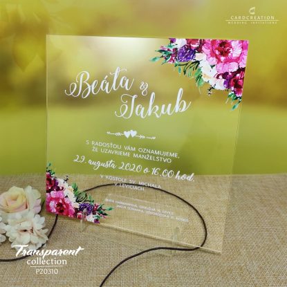 transparentné  svadobné oznámenie kvetinové P20310