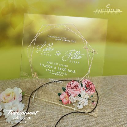 transparentné  svadobné oznámenie pekne kvetinové P20150