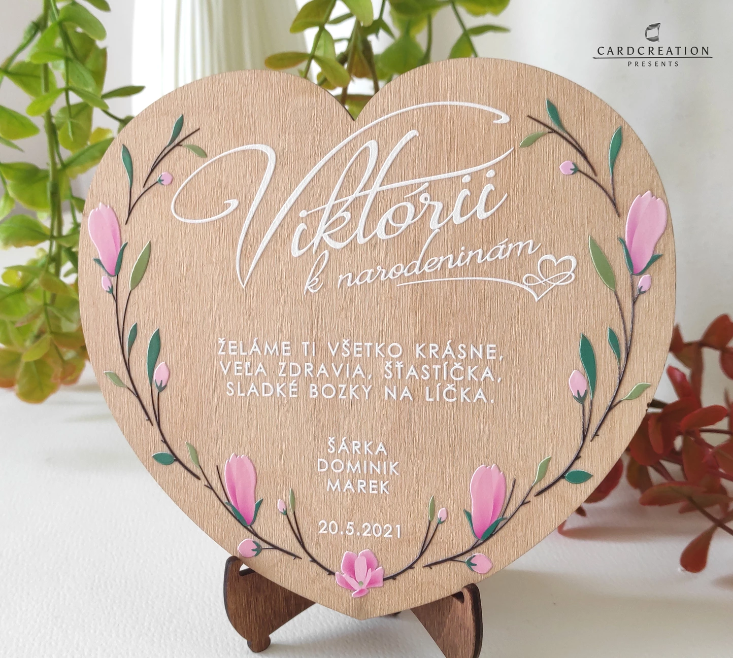 Srdiečko s venovaním ako narodeninový darček - drevený darček ND001W - Image 3