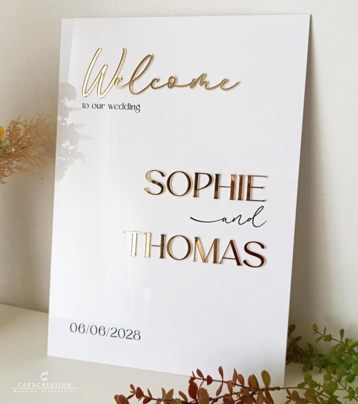 Elegantná uvítacia tabuľa z bieleho akrylu, UT2406 - Image 6